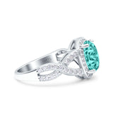 Infinity Twisted Shank Art Deco Oval Wedding Ring Simulated Paraiba Tourmaline CZ 925 Sterling Silver