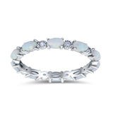 Full Eternity Wedding Bridal Ring Oval Lab Created White Opal Simulated CZ 925 Sterling Silver