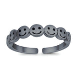 Smiley Face Toe Ring Black Tone Adjustable Band 925 Sterling Silver (4mm)