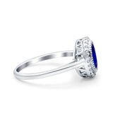 Halo Art Deco Oval Wedding Bridal Ring Simulated Blue Sapphire CZ 925 Sterling Silver