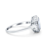 Halo Art Deco Oval Wedding Bridal Ring Simulated Cubic Zirconia 925 Sterling Silver