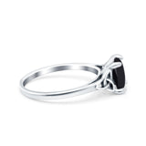 Celtic Art Deco Wedding Bridal Ring Round Simulated Black CZ 925 Sterling Silver
