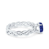 Celtic Weave Braided Style Oval Wedding Ring Simulated Blue Sapphire CZ 925 Sterling Silver