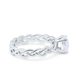 Celtic Weave Braided Style Oval Wedding Ring Simulated Cubic Zirconia 925 Sterling Silver