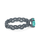 Celtic Weave Braided Style Oval Wedding Ring Black Tone, Simulated Paraiba Tourmaline CZ 925 Sterling Silver