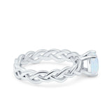 Celtic Weave Braided Style Oval Wedding Ring Lab Created White Opal 925 Sterling Silver