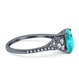 Art Deco Emerald Cut Wedding Bridal Ring Black Tone, Simulated Paraiba Tourmaline CZ 925 Sterling Silver