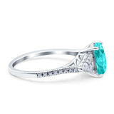 Art Deco Emerald Cut Wedding Bridal Ring Simulated Paraiba Tourmaline CZ 925 Sterling Silver