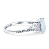 Art Deco Emerald Cut Wedding Bridal Ring Lab Created White Opal 925 Sterling Silver