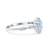Halo Vintage Floral Art Deco Wedding Ring Oval Simulated Aquamarine CZ 925 Sterling Silver