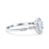Halo Vintage Floral Art Deco Wedding Ring Oval Simulated Cubic Zirconia 925 Sterling Silver