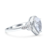 Halo Art Deco Wedding Pear Ring Simulated Cubic Zirconia 925 Sterling Silver