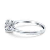 Art Deco Heart Three Stone Wedding Bridal Ring Round Amethyst Simulated Cubic Zirconia 925 Sterling Silver