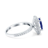 Halo Oval Art Deco Wedding Ring Simulated Blue Sapphire CZ 925 Sterling Silver