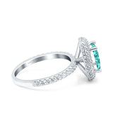 Halo Oval Art Deco Wedding Ring Simulated Paraiba Tourmaline CZ 925 Sterling Silver