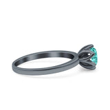 Art Deco Wedding Bridal Ring Round Black Tone, Simulated Paraiba Tourmaline CZ 925 Sterling Silver
