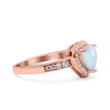 Heart Promise Ring Halo Rose Tone, Lab Created White Opal 925 Sterling Silver