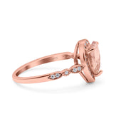 Teardrop Pear Art Deco Wedding Ring Rose Tone, Simulated Morganite CZ 925 Sterling Silver