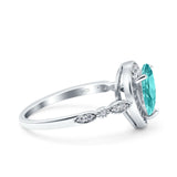 Teardrop Pear Art Deco Wedding Ring Simulated Paraiba Tourmaline CZ 925 Sterling Silver