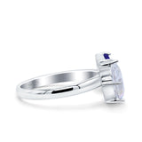 Open Teardrop Pear Emerald Cut Wedding Bridal Simulated Blue Sapphire CZ Cocktail Ring 925 Sterling Silver