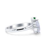 Open Teardrop Pear Emerald Cut Wedding Bridal Simulated Green Emerald CZ Cocktail Ring 925 Sterling Silver