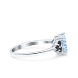 Art Deco Oval Wedding Bridal Ring Black Round Simulated Aquamarine CZ 925 Sterling Silver