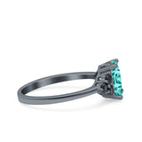 Art Deco Oval Wedding Bridal Ring Black Round Black Tone, Simulated Paraiba Tourmaline CZ 925 Sterling Silver