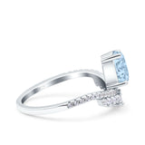 Art Deco Solitaire Accent Pear Wedding Bridal Ring Band Simulated Aquamarine CZ 925 Sterling Silver