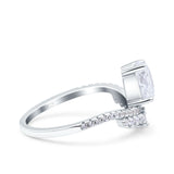 Art Deco Solitaire Accent Pear Wedding Bridal Ring Band Simulated Cubic Zirconia 925 Sterling Silver