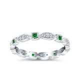 Full Eternity Stackable Ring Wedding Band Round Simulated Green Emerald CZ 925 Sterling Silver (3mm)