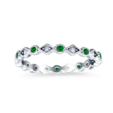 Full Eternity Stackable Ring Wedding Band Round Simulated Green Emerald CZ 925 Sterling Silver (3mm)