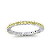 Full Eternity Wedding Band Round Simulated Yellow CZ Engagement Ring 925 Sterling Silver