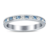 Full Eternity Stackable Wedding Engagement Band Round Simulated Aquamarine and Clear CZ 925 Sterling Silver