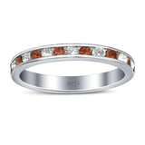 Full Eternity Stackable Band Wedding Ring Simulated Red Garnet & CZ 925 Sterling Silver