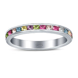 Full Eternity Stackable Band Wedding Ring Simulated Multicolored CZ 925 Sterling Silver