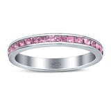 Full Eternity Stackable Band Wedding Ring Simulated Pink CZ 925 Sterling Silver