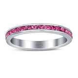 Full Eternity Stackable Band Wedding Ring Simulated Ruby CZ 925 Sterling Silver