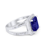 Halo Split Shank Engagement Ring Simulated Blue Sapphire CZ 925 Sterling Silver