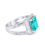 Halo Split Shank Engagement Ring Simulated Paraiba Tourmaline CZ 925 Sterling Silver