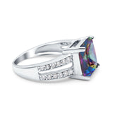 Princess Cut Art Deco Engagement Ring Simulated Rainbow CZ 925 Sterling Silver