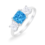 Princess Cut Engagement Ring Simulated Blue Topaz CZ 925 Sterling Silver