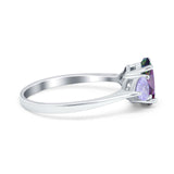Three Stone Oval Wedding Bridal Ring Simulated Rainbow CZ 925 Sterling Silver