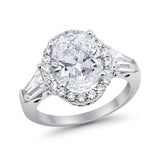 Halo Fashion Ring Round Baguette Simulated CZ 925 Sterling Silver