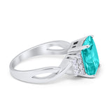 Engagement Ring Emerald Cut Simulated Paraiba Tourmaline CZ 925 Sterling Silver