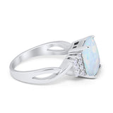 Engagement Ring Emerald Cut Lab Created White Opal 925 Sterling Silver