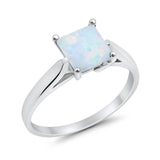 Solitaire Princess Cut Lab Created White Opal Wedding Ring 925 Sterling Silver