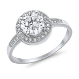 Halo Art Deco Engagement Ring Round Simulated CZ 925 Sterling Silver