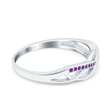 Infinity Twisted Half Eternity Wedding Band Ring Round Simulated Amethyst CZ 925 Sterling Silver