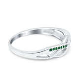 Infinity Twisted Half Eternity Wedding Band Ring Round Simulated Green Emerald CZ 925 Sterling Silver