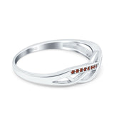 Infinity Twisted Half Eternity Wedding Band Ring Round Simulated Garnet CZ 925 Sterling Silver